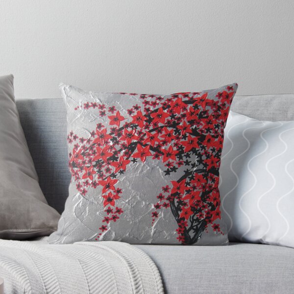 Item preview, Red and black tree with silver background -zen blossom design designed and sold by cathyjacobs.