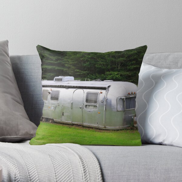 Vintage Airstream Travel Trailer Vermot Throw Pillow