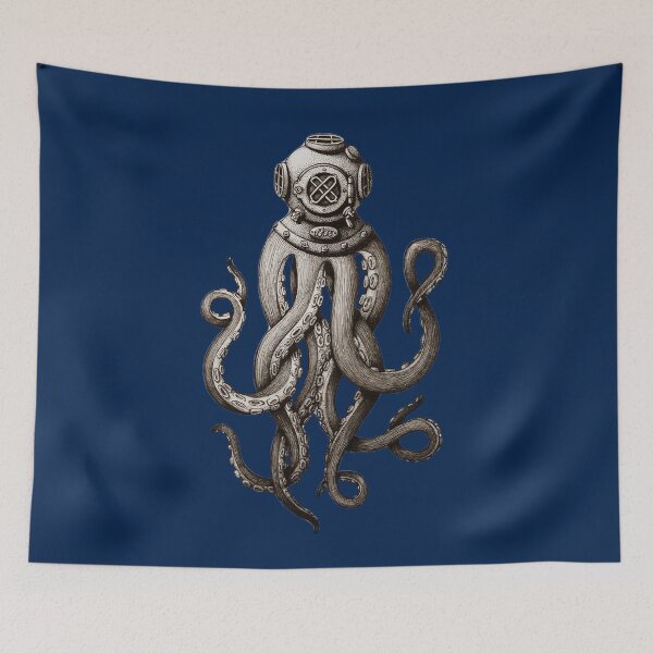 Item preview, Release the Kraken, Cthulhu, Deep Sea Diving Helmet Octopus Attacking Diver Fun T-shirts and Gifts for Men Women and Kids designed and sold by Robert Diebold.
