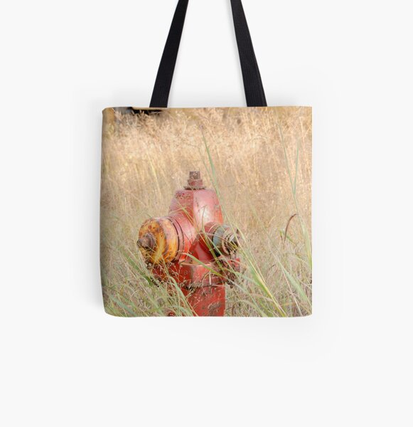 Fire Hydrent in tall grass All Over Print Tote Bag