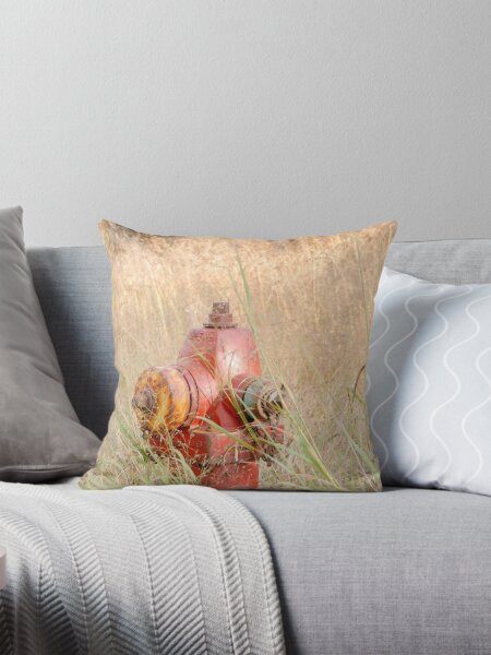 Fire Hydrent in tall grass Throw Pillow