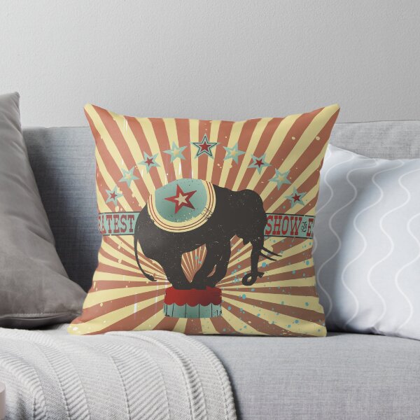 Vintage style circus elephant big top stripes Throw Pillow