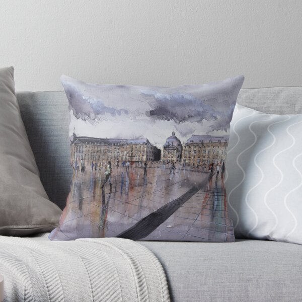 Place de la Bourse - Bordeaux - Watercolor Throw Pillow