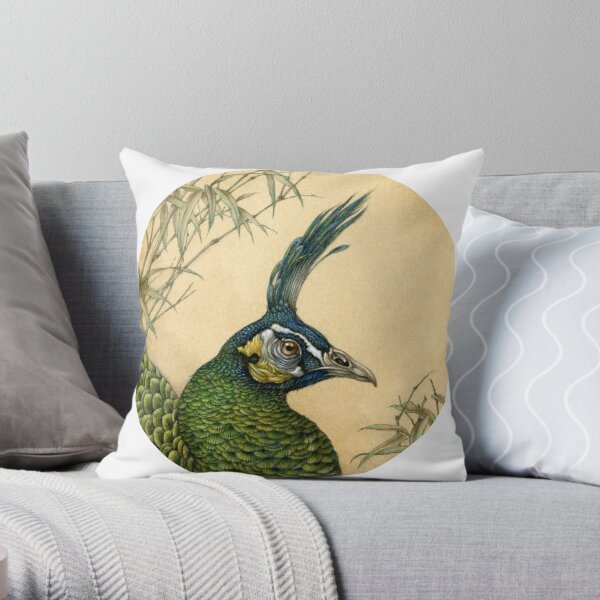 Green Peafowl Head Throw Pillow