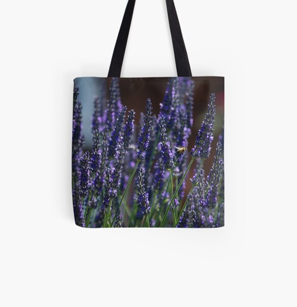 Bee Amongst Lavender All Over Print Tote Bag