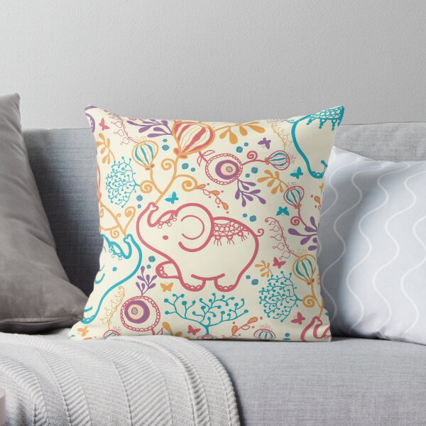 Elephants with bouquets pattern Throw Pillow
