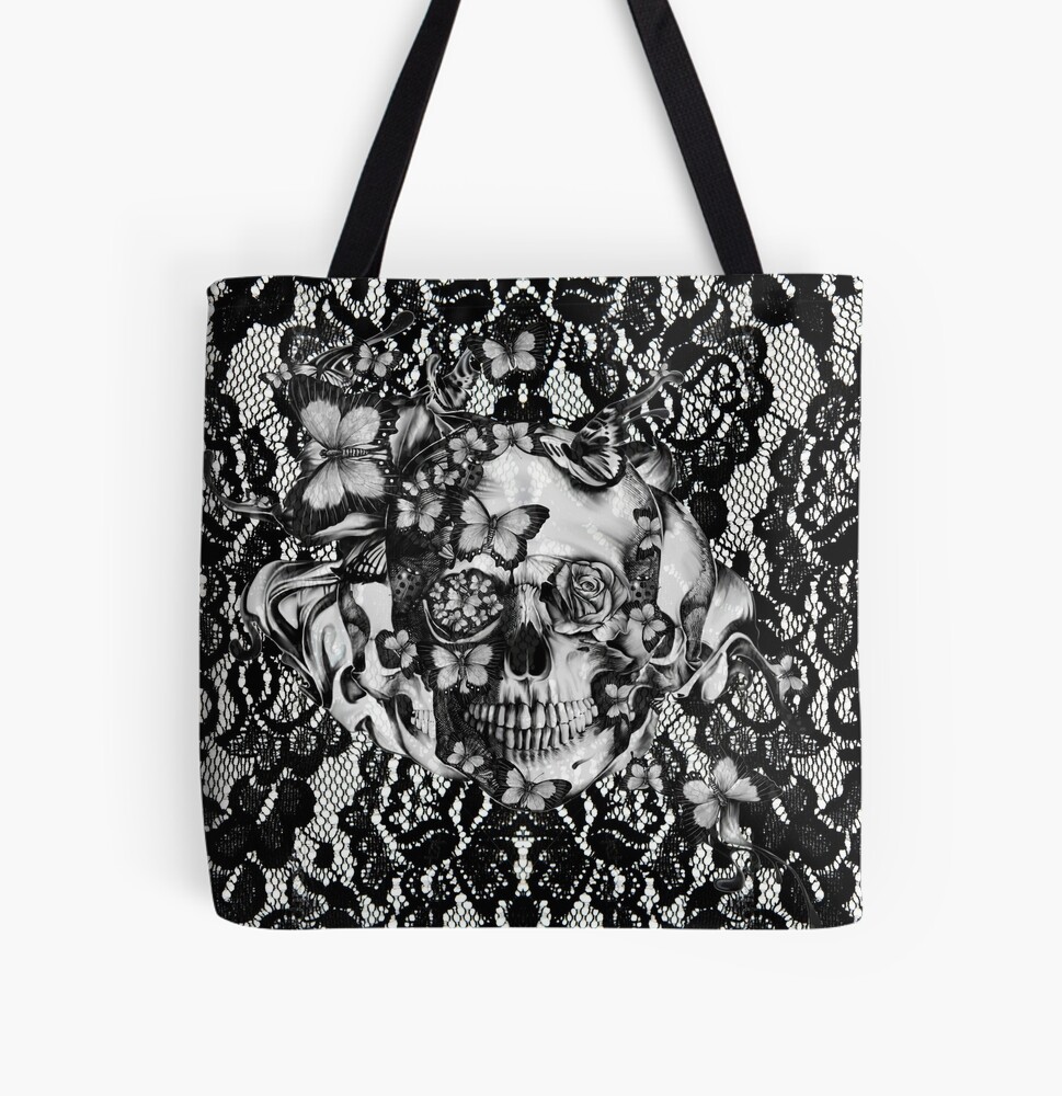 Victorian gothic lace skull pattern Tote Bag by Kristy Patterson Design