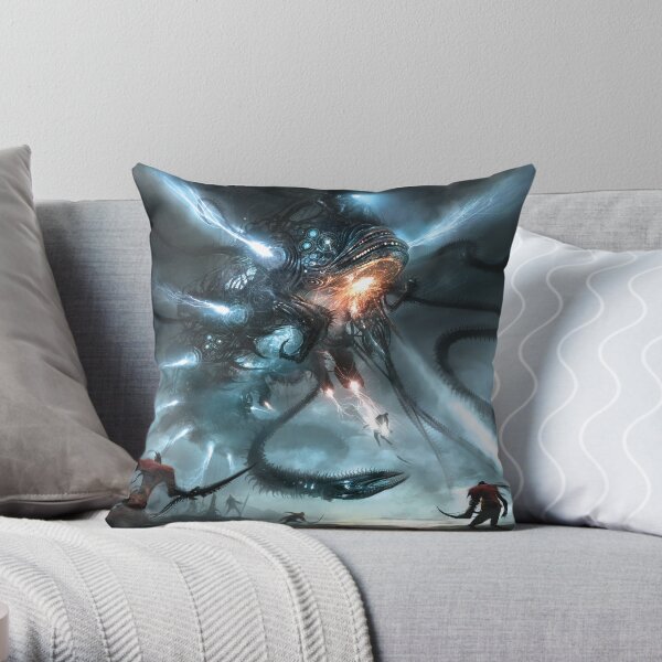 Mech Dragon Battle Throw Pillow
