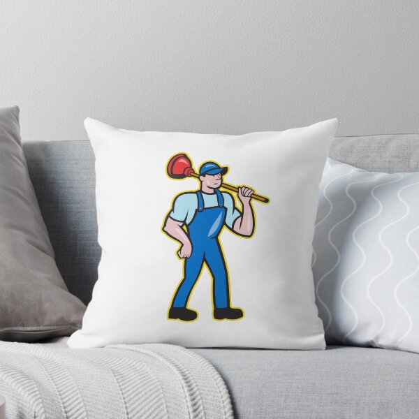 Artikelvorschau, Plumber Holding Plunger Standing Cartoon entworfen und verkauft von patrimonio.