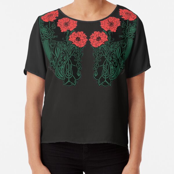 Red and Green Celtic Poppies Chiffon Top