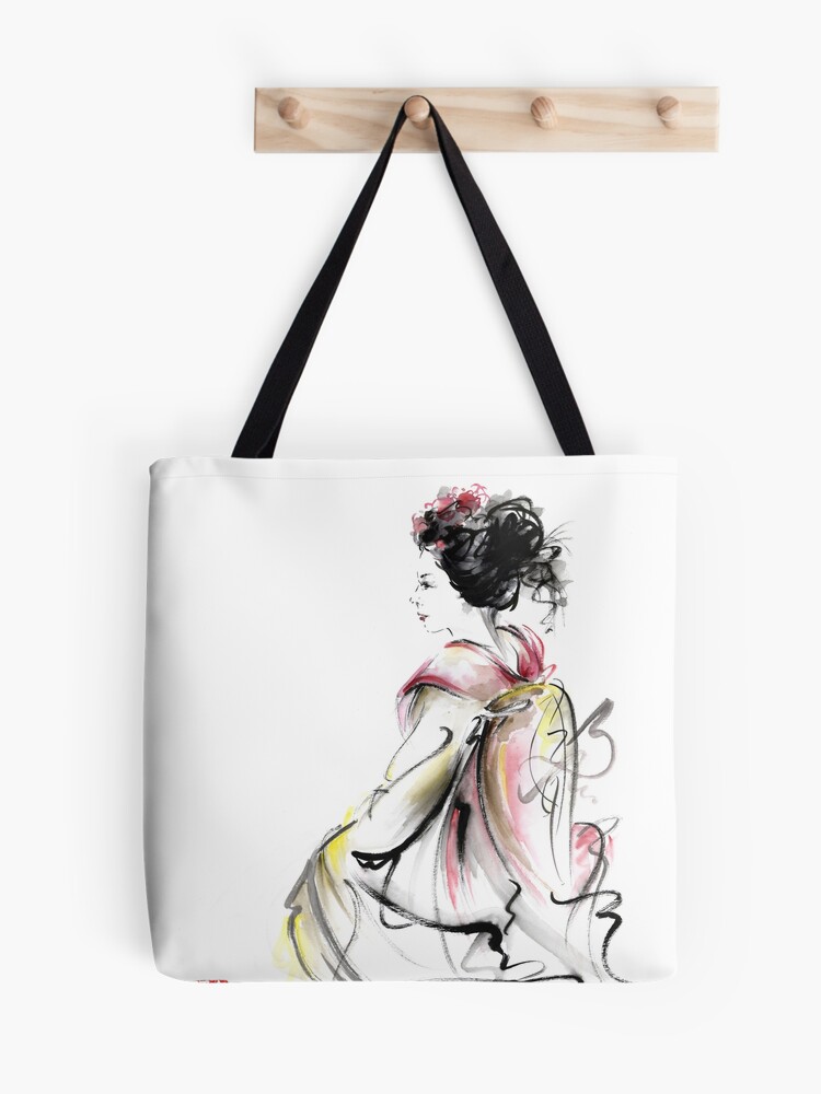 Tote bag. made in Japan. Canvas fabric Kimono girl eco-bag. Large