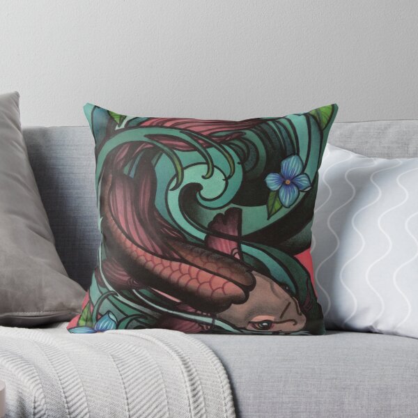 fish in water, with flowers. Throw Pillow