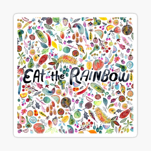 EAT THE RAINBOW fruits veggies watercolor art Sticker