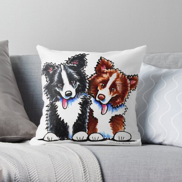 Little League Border Collies Throw Pillow