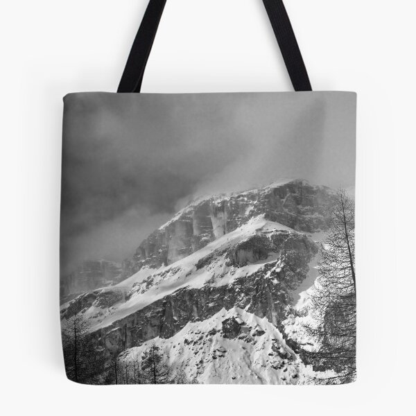 Item preview, Mountain snow and trees in the Dolomites dramatic black and white landscape wall art - Arriva la Tempesta designed and sold by visionitaliane.
