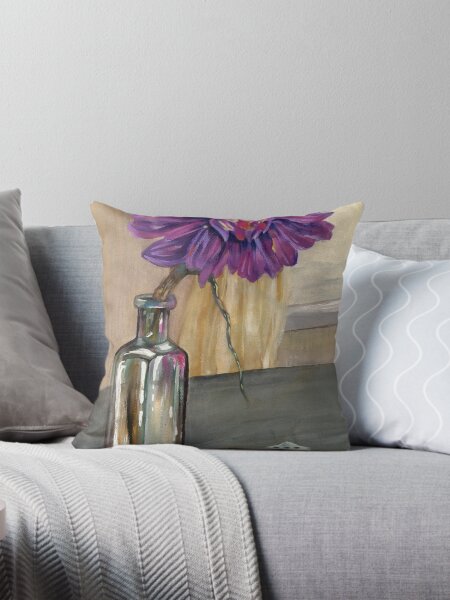cold window, dahlia with dice Throw Pillow