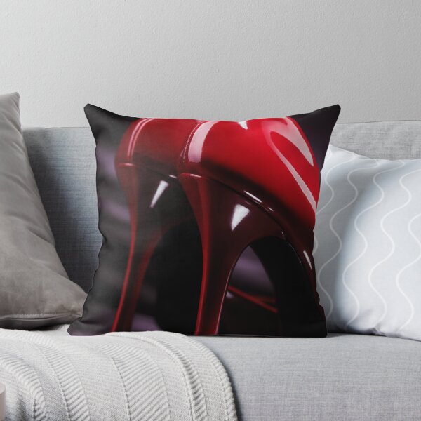 Sexy red high heel shoes closeup art photo print Throw Pillow