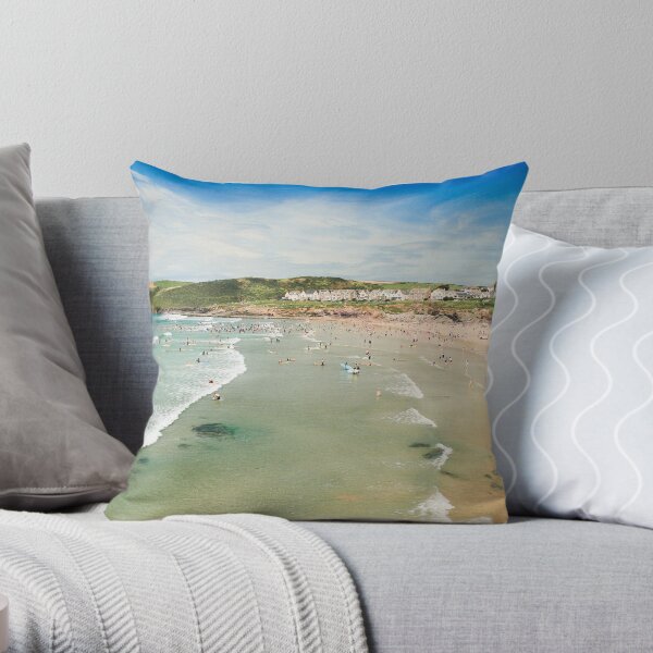Polzeath Beach (August) Throw Pillow