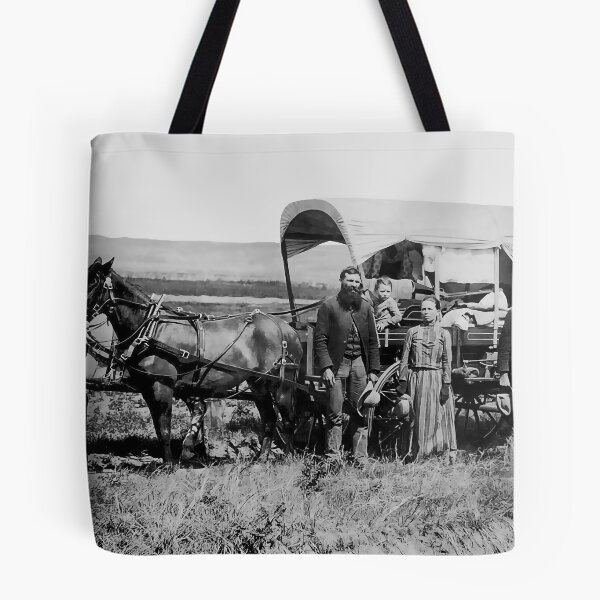 Item preview, FAMILY HEADED WEST in COVERED WAGON c. 1886 designed and sold by Daniel Hagerman.