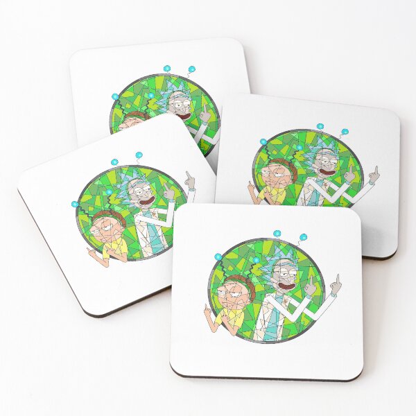 Stained Glass Dimension Rick and Morty Coasters (Set of 4)