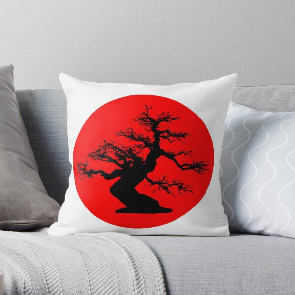 bonsai red sun Throw Pillow