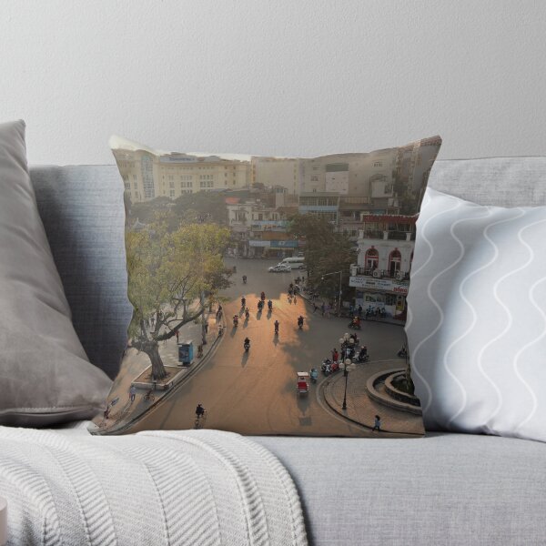 dusk-lit street, hanoi Throw Pillow