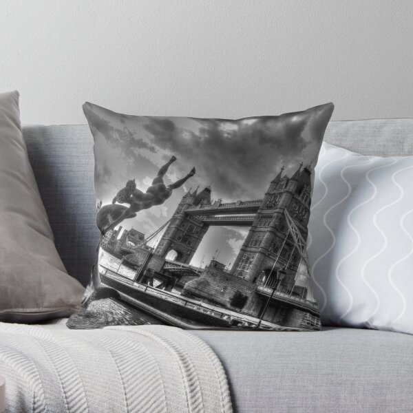 Dolphin by Tower Bridge Throw Pillow