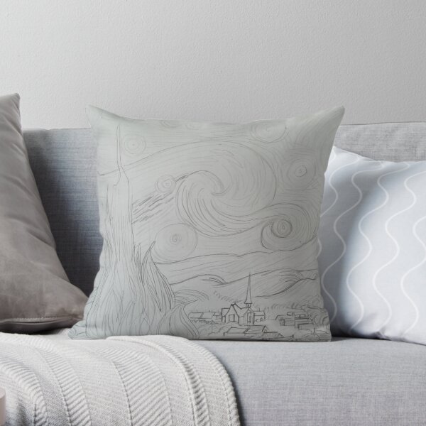 Drawing of Starry Night by Vincent Van Gogh Throw Pillow