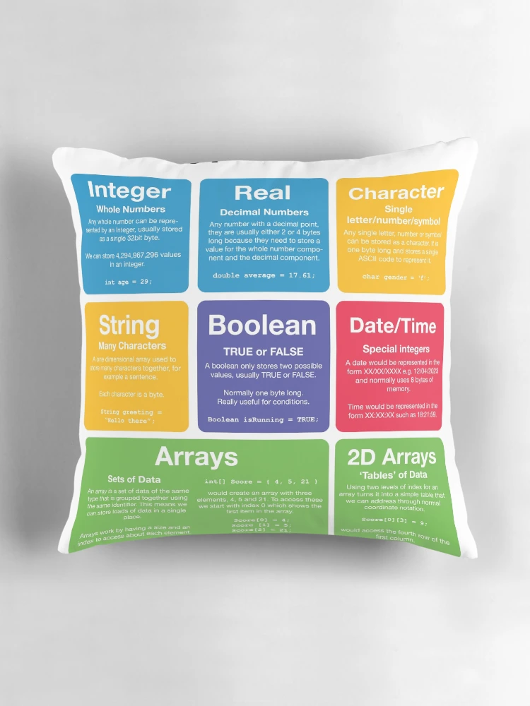 Thumbnail 3 of 4, Pillow, Programming Data Types (Coding Literacy) designed and sold by lessonhacker.