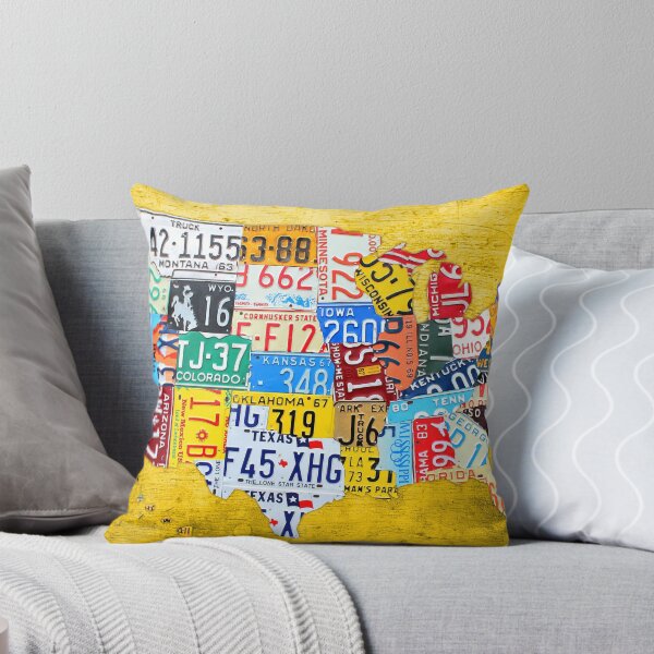 Item preview, License Plate Map of the USA Car Tag Number Plate Art on Yellow designed and sold by designturnpike.