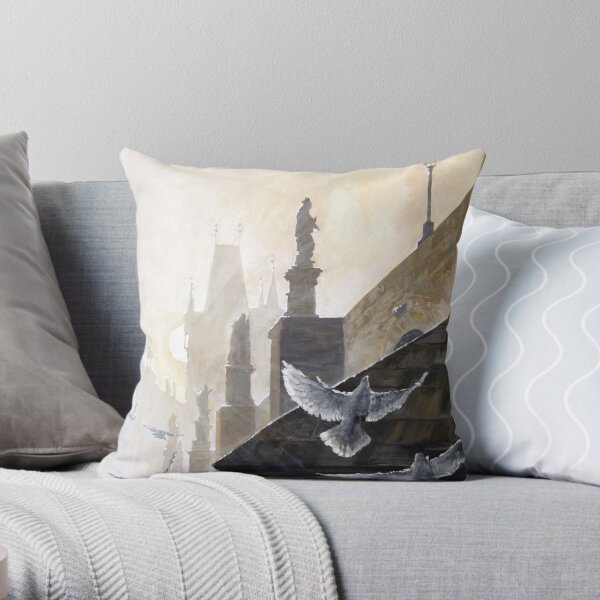Prague Morning on the Charles Bridge Throw Pillow