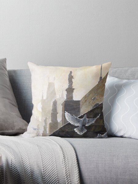 Prague Morning on the Charles Bridge Throw Pillow