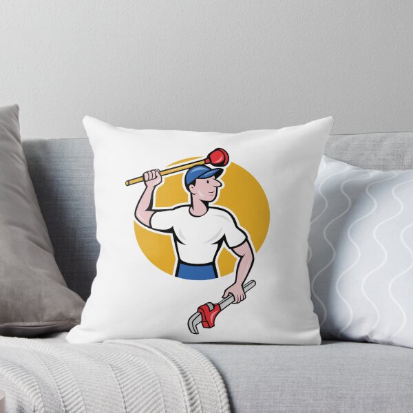 Artikelvorschau, Plumber Wielding Wrench Plunger Cartoon entworfen und verkauft von patrimonio.