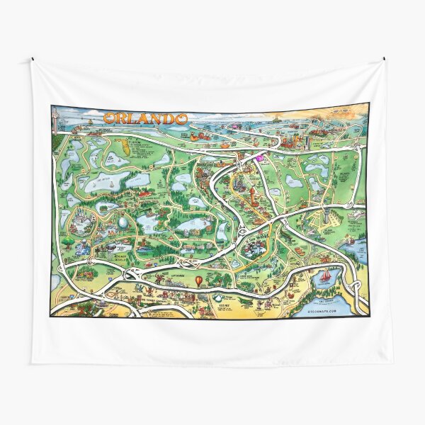 "Orlando Florida Cartoon Map" Tapestry for Sale by kevinmiddleton  Redbubble