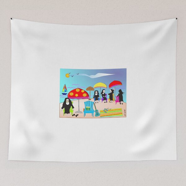 Item preview, Whimsical Nun Art "En la playa" designed and sold by gailg1957.