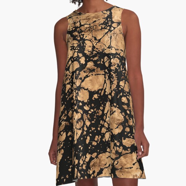 Black Gold Rugged Marble A-Line Dress