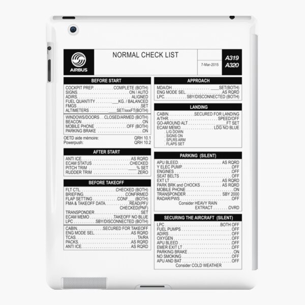 Airbus A320 checklist iPad Snap Case