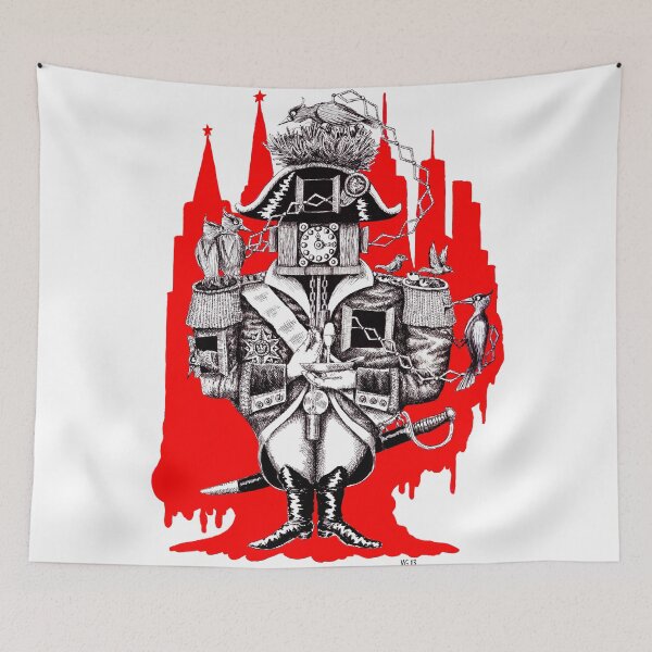 Item preview, Imperial Clock surreal pen ink black white and red drawing designed and sold by Vitaliy Gonikman.