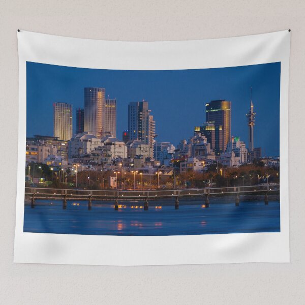 Item preview, city lights and twilight hour at Tel Aviv designed and sold by Ronsho.