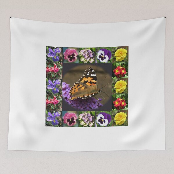 Item preview, Painted Lady and Summer Flowers Collage designed and sold by Kathryn Jones.