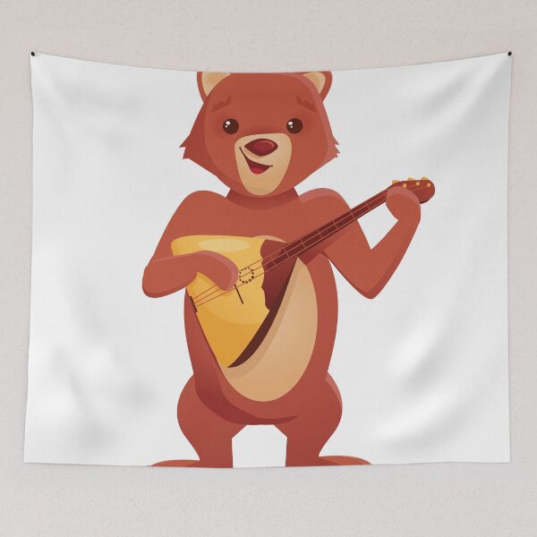 Item preview, Happy cartoon bear playing music with balalaika designed and sold by Cute Art Design.