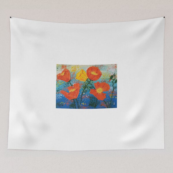Item preview, Orange Poppies on Blue designed and sold by Wendy Sinclair.