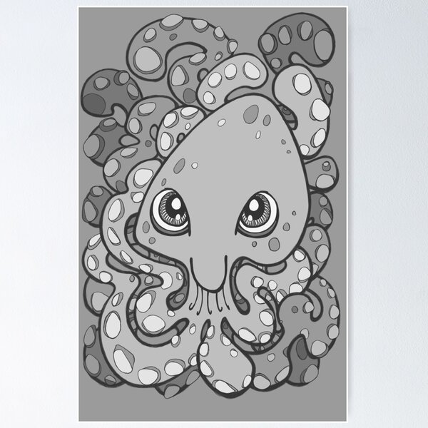 Artikelvorschau, Glückliche Krake-Tintenfisch Kraken Cthulhu Sea Creature - Hafen-Nebel-Grau entworfen und verkauft von bignose1977.