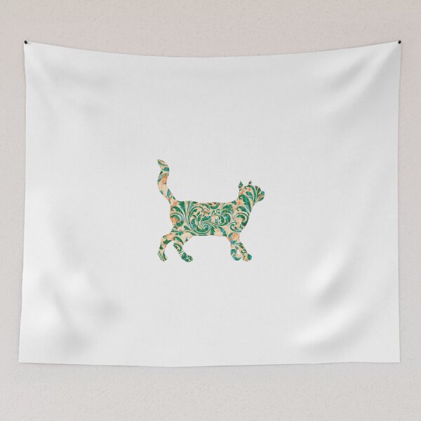 Item preview, Cat Silhouette 2 - Green Vintage Damask Pattern designed and sold by SylviaGo.