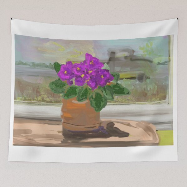 Item preview, African Violet and view from window. designed and sold by Patricia  Clarkin.