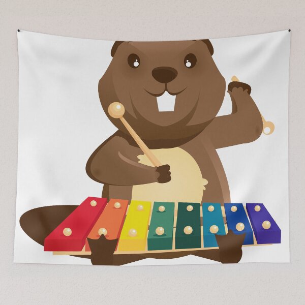 Item preview, Cute happy cartoon beaver playing xylophone designed and sold by Cute Art Design.