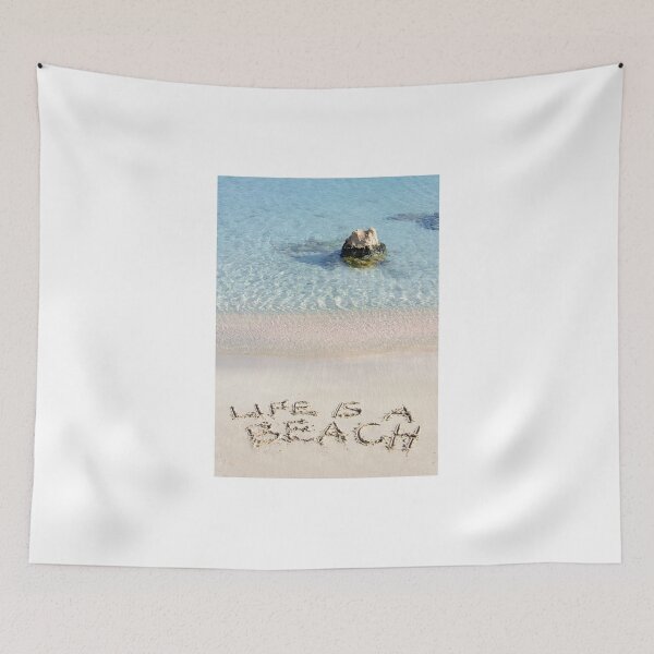 Item preview, Life is a beach message written on white sand, with tropical sea waves in background designed and sold by Stanciuc.