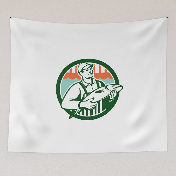 Item preview, Fishmonger Holding Fish Circle Retro designed and sold by patrimonio.