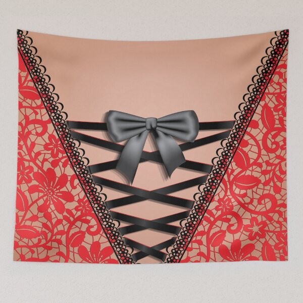 Item preview, Female Back Black Vintage Damask Lace Corset Lingerie  designed and sold by CroDesign.