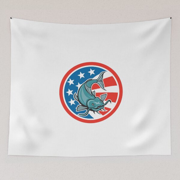Item preview, Catfish Swimming American Flag Circle Cartoon designed and sold by patrimonio.